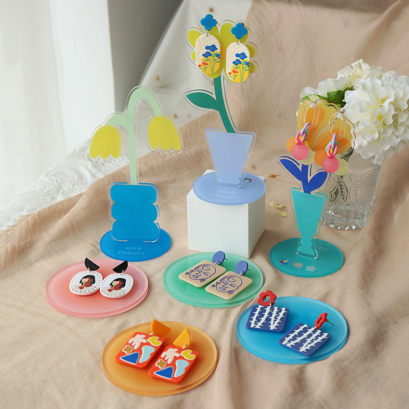 Home Decor Online Shopping - アクリルジュエリーディスプレイスタンド写真撮影用カラフルなフラワーイヤリングリングホルダーオーガナイザー小道具オンラインショップ家の装飾用