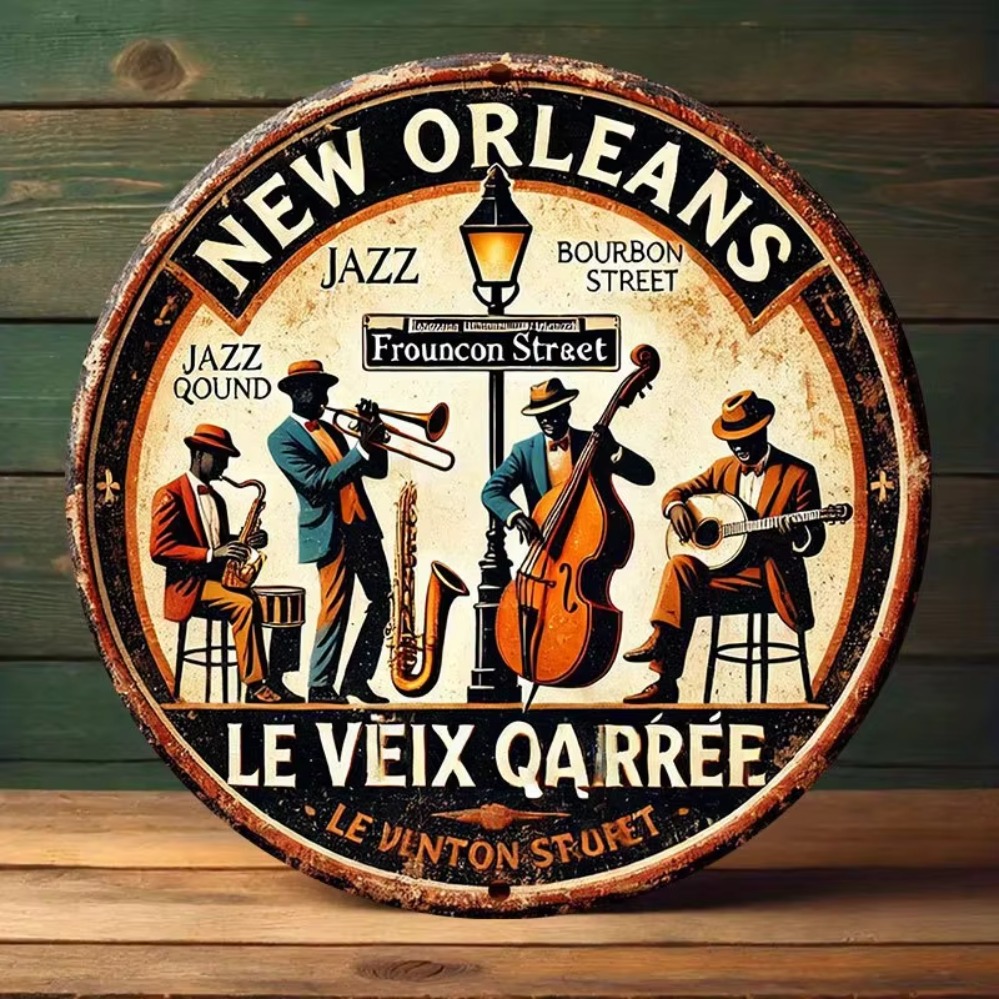 Home Decor New Orleans - 2D フラット「ニューオーリンズ ジャズ バンド」サイン：素晴らしいジャズをイメージした壁飾り、レストランやカフェなどに必須アイテム