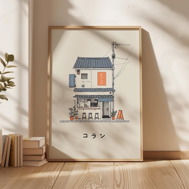 Home Decor Design Interior - 1枚の日本のラーメン屋のキャンバスウォールアートプリント、フレームレスのミニマリスト東京旅行ポスター、リビングルームや寝室の装飾に