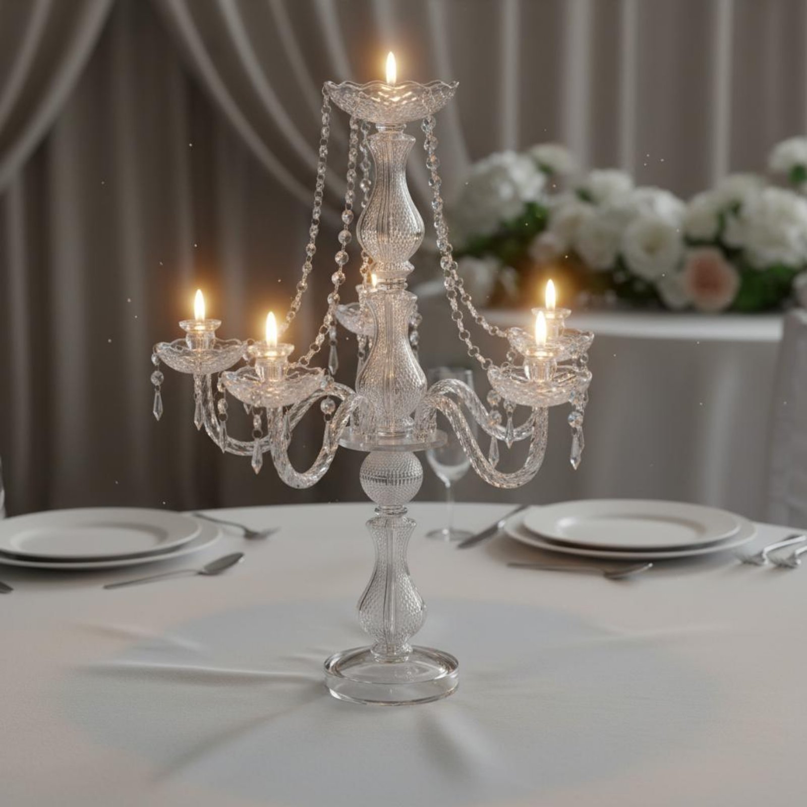 Home Decor Design Interior - クリスタル燭台 エレガントなウェディング燭台 クリスタルキャンドルホルダー 高級デザイン ガラス製キャンドルスティックホルダー 透明