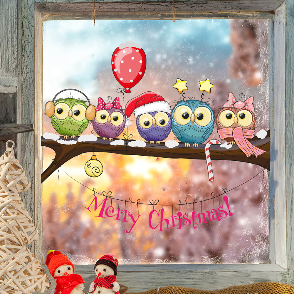 Home Decor Window Blinds - クリスマスフクロウの枝の上に壁ステッカー家の装飾用壁画リビングルームの装飾壁紙ガラス窓新年祭デカール