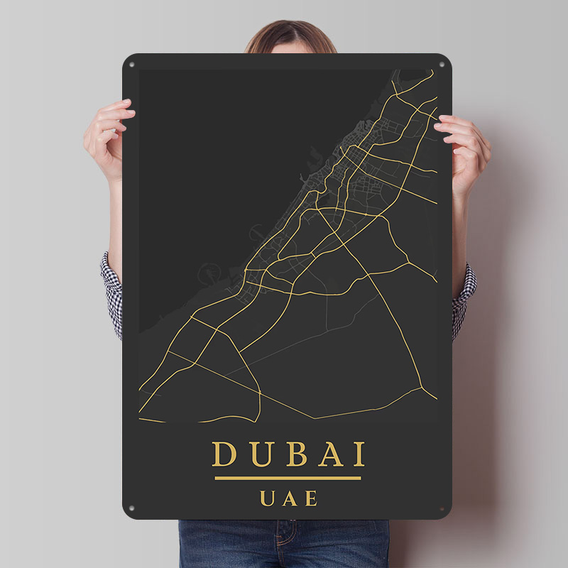 Home Decor Uae - ドバイUAE地図アートプリントポスター、カスタマイズされたレトロウォールアート、ヴィンテージメタルティンサイン、家の寝室の装飾、ゲームデスクの装飾に