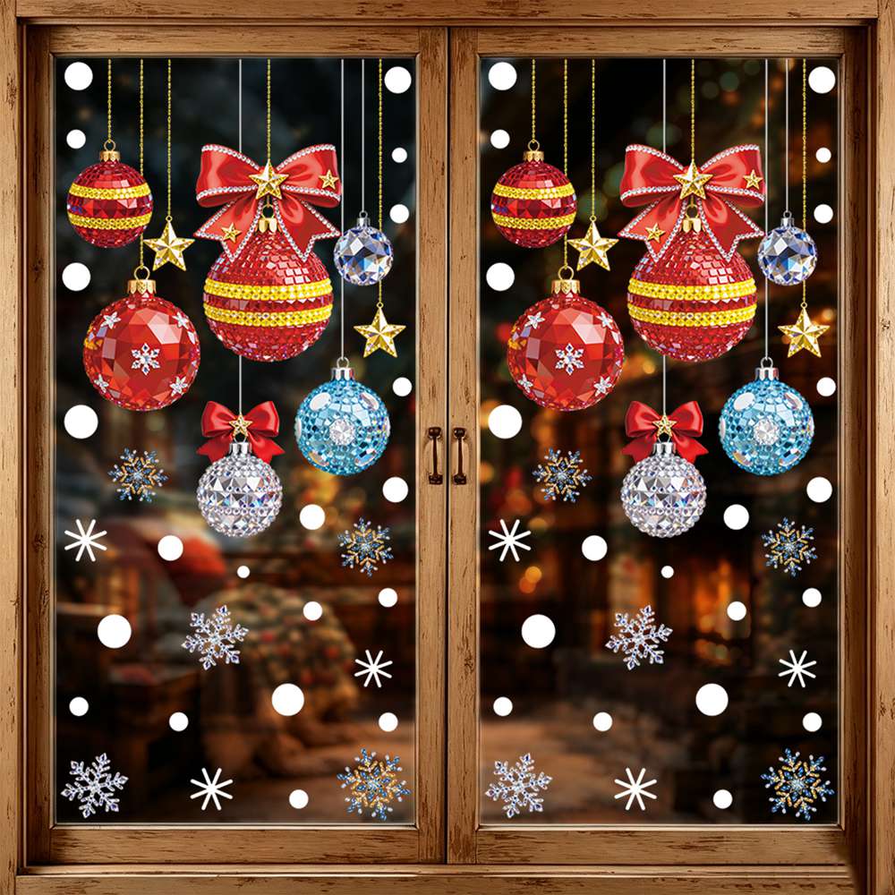 Home Decor Window Blinds - クリスマスツリー＆スノーマンウィンドウステッカー クリスマス 取り外し可能なガラス装飾 リビングルーム用 新年 ホームアート