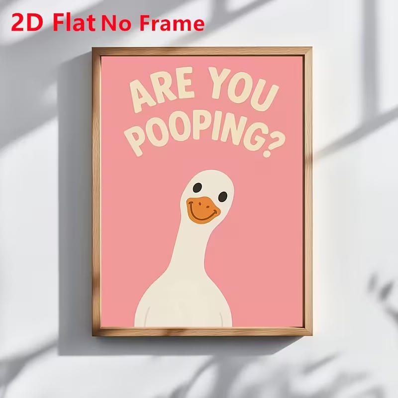 Home Decor Quotes - モダンなピンクカラーの「Are You Pooping」の言葉が入った笑顔のアヒルのウォールアートプリントキャンバス絵画ポスター、洗面所や家の装飾に