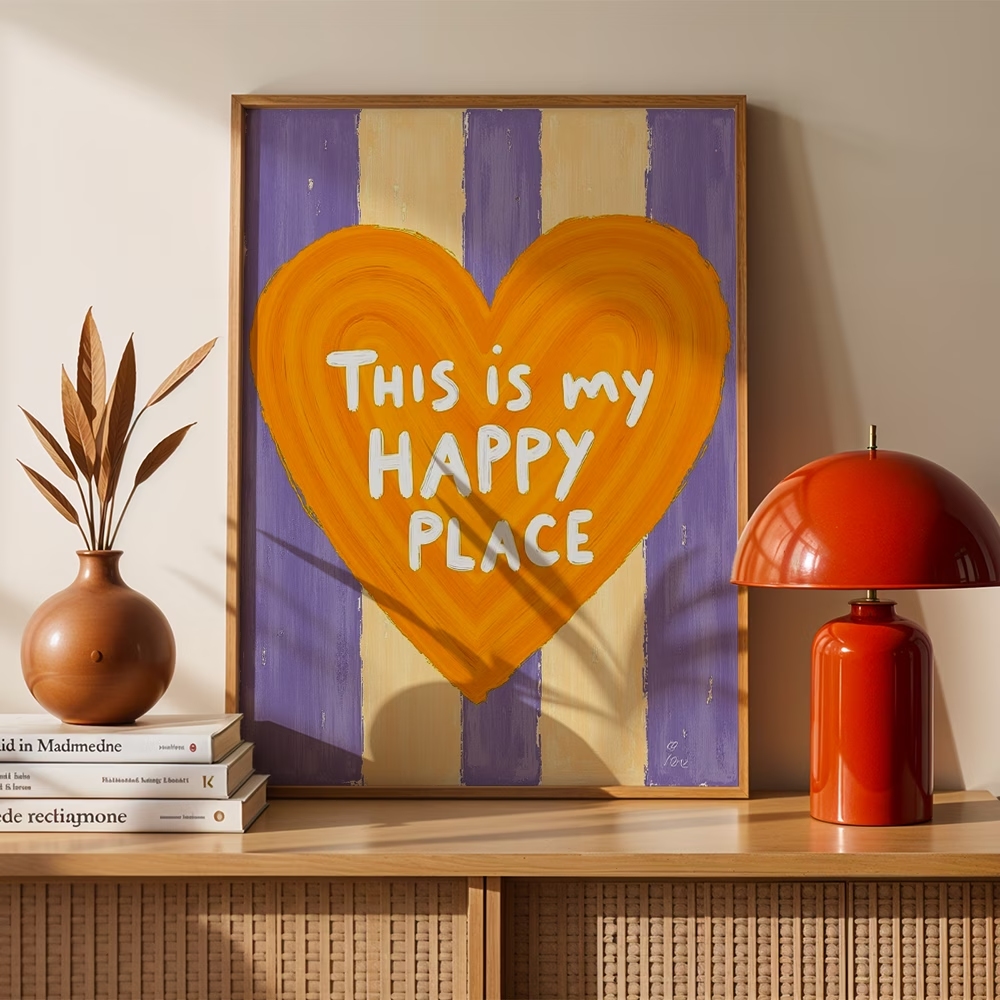 Home Decor Retro - モダン、レトロ「これは私の幸せな場所です」引用句ウォールアートプリントキャンバス絵画ポスター写真寝室、リビングルームの家の装飾用