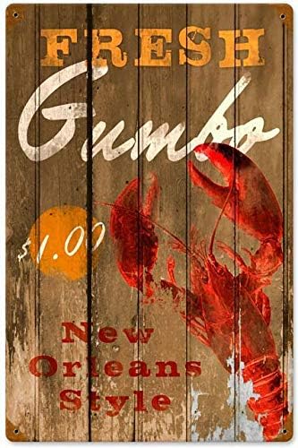 Home Decor New Orleans - ブリキ看板 ヴィンテージ風アート装飾ポスター 新鮮なグンボ ニューオーリンズロブスター 店舗、バー、自宅、カフェ、農場、ガレージ、クラブ用 12インチ看板