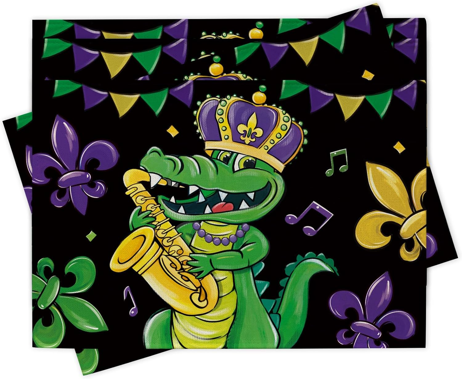 Home Decor New Orleans - マルディグラ アリゲーター プレースマット 4枚セット フルール・ド・リス トランペット