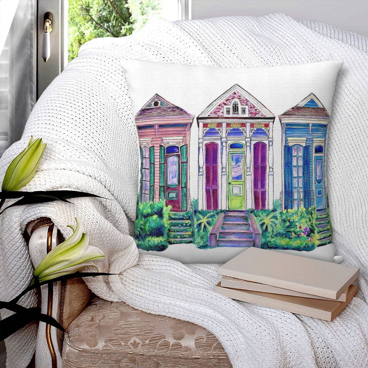 ニューオーリンズショットガンハウススクエア枕カバーポリエステ - Home Decor New Orleans のレビューと価格
