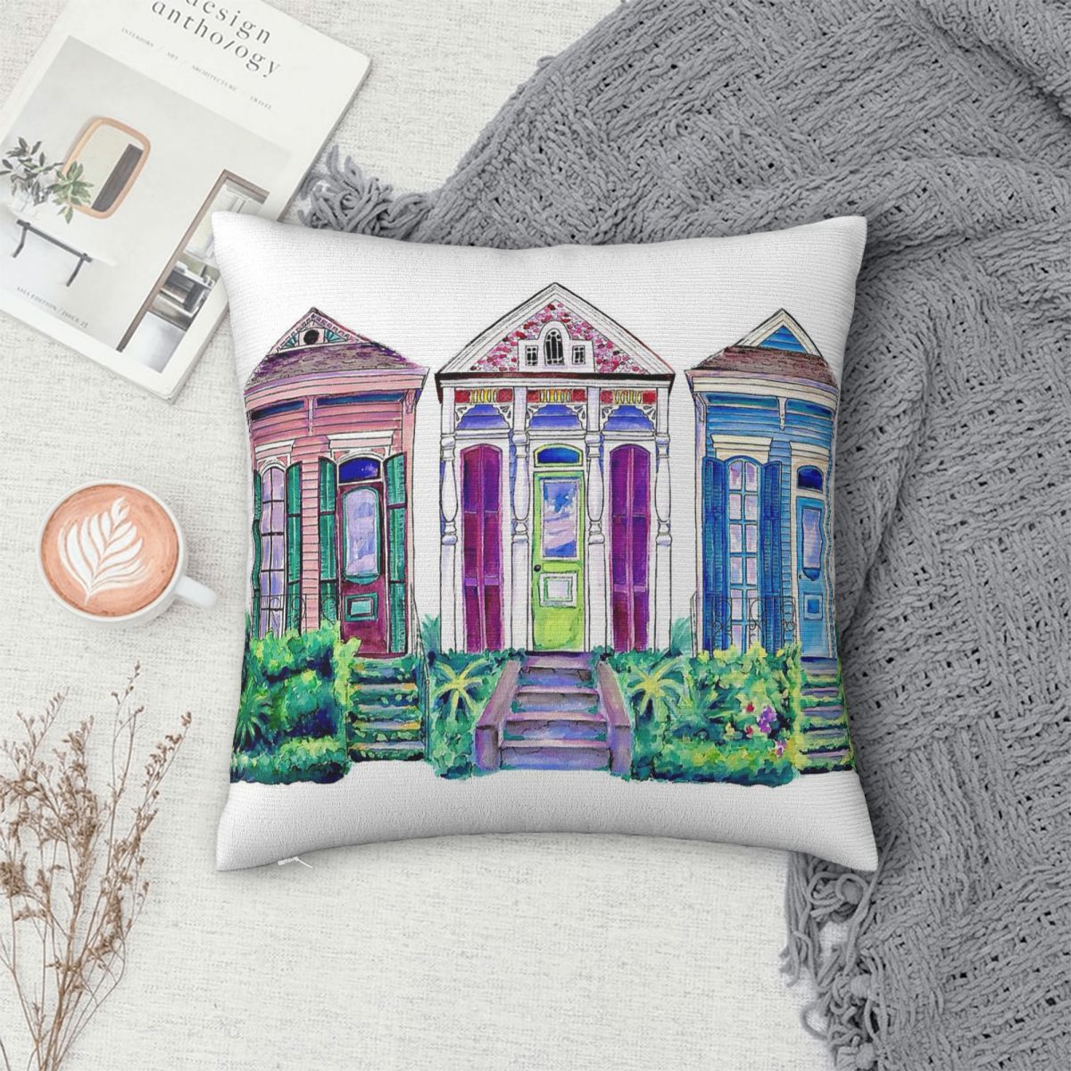 ニューオーリンズショットガンハウススクエア枕カバーポリエステ - Home Decor New Orleans のレビューと価格
