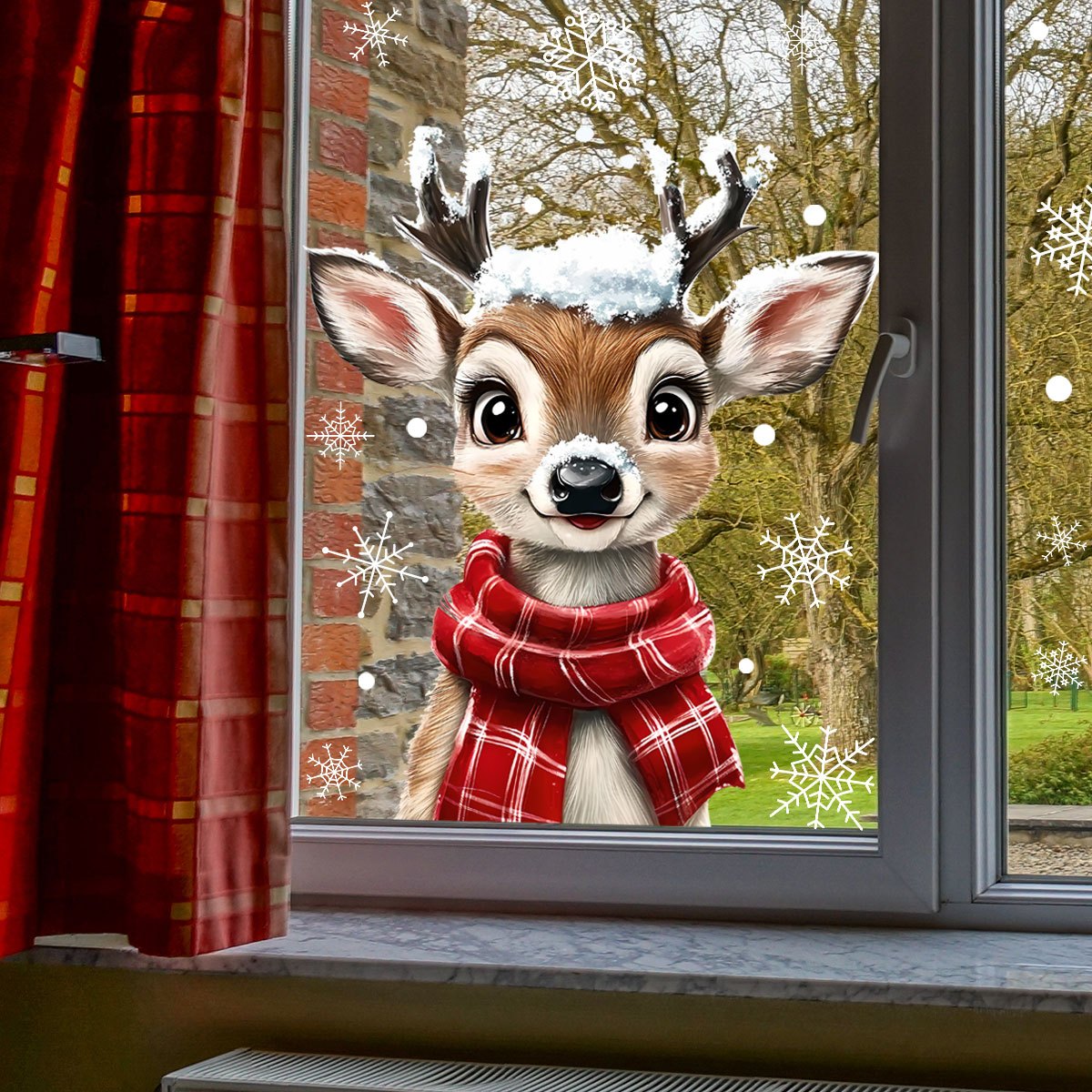 1pc クリスマススカーフスノーフレークトナカイ窓ガラスデカ - Home Decor Window Blinds のレビューと価格