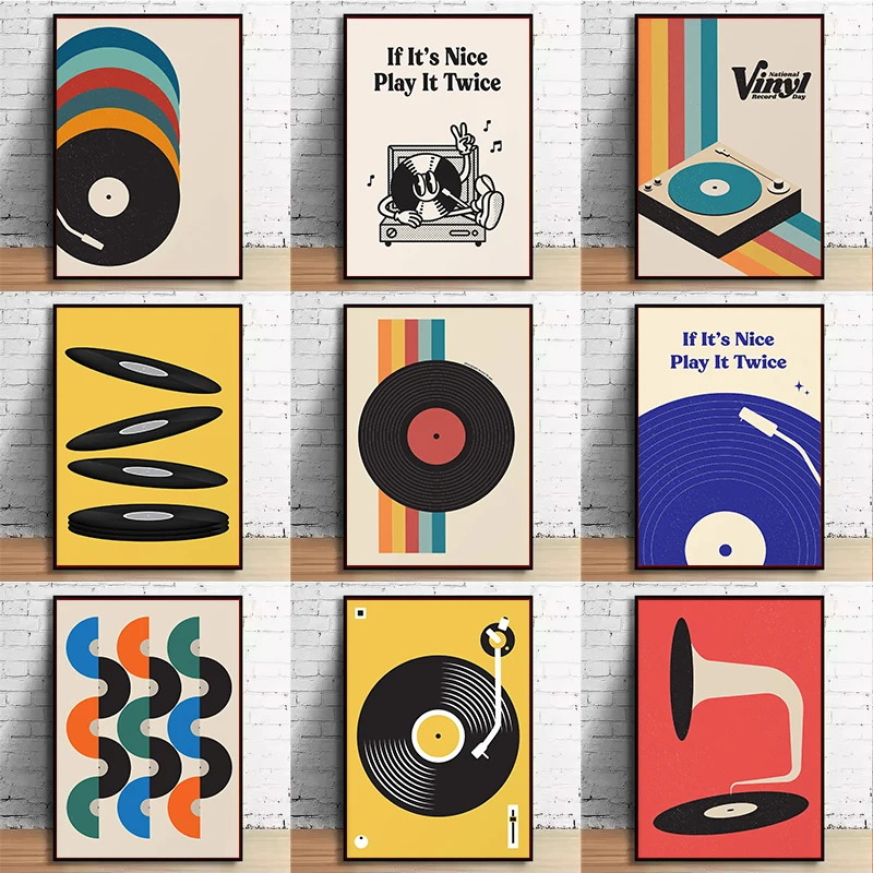 ミッドセンチュリービニールレコードキャンバスウォールアートプ - Home Decor Design Interior のレビューと価格