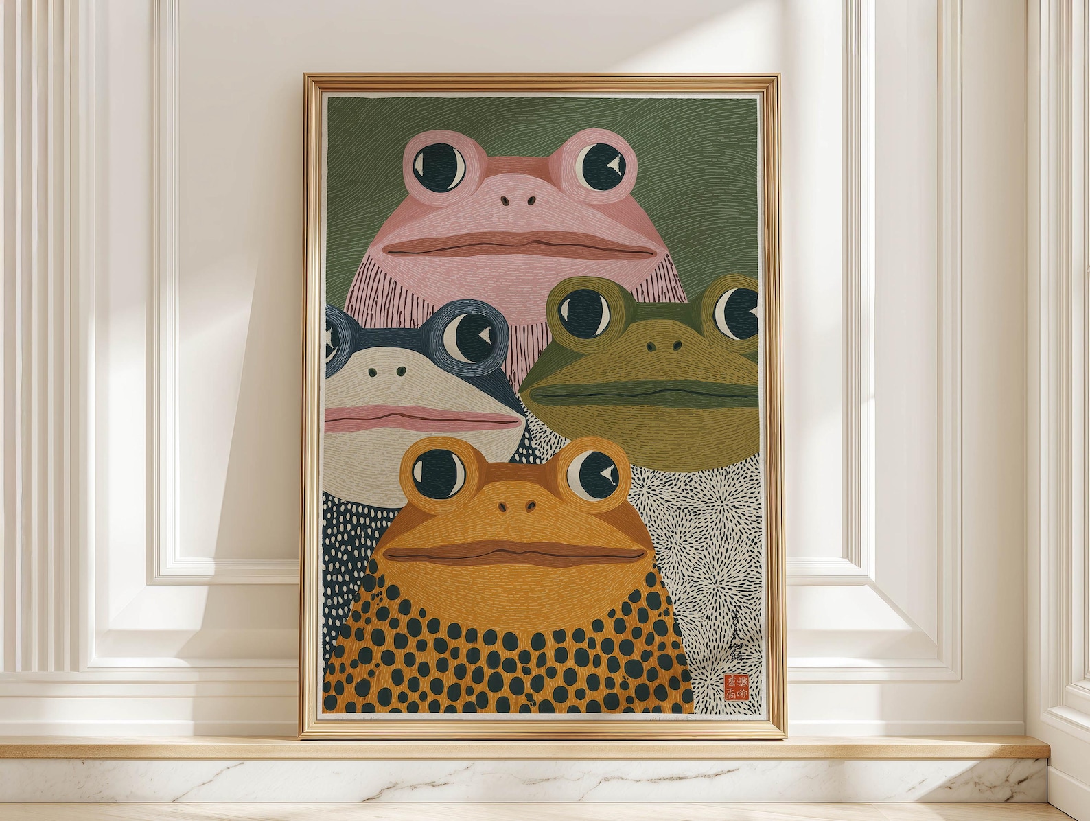 現代日本のカエルアートプリント - フレームなし抽象レトロカ - Home Decor Design Interior のレビューと価格