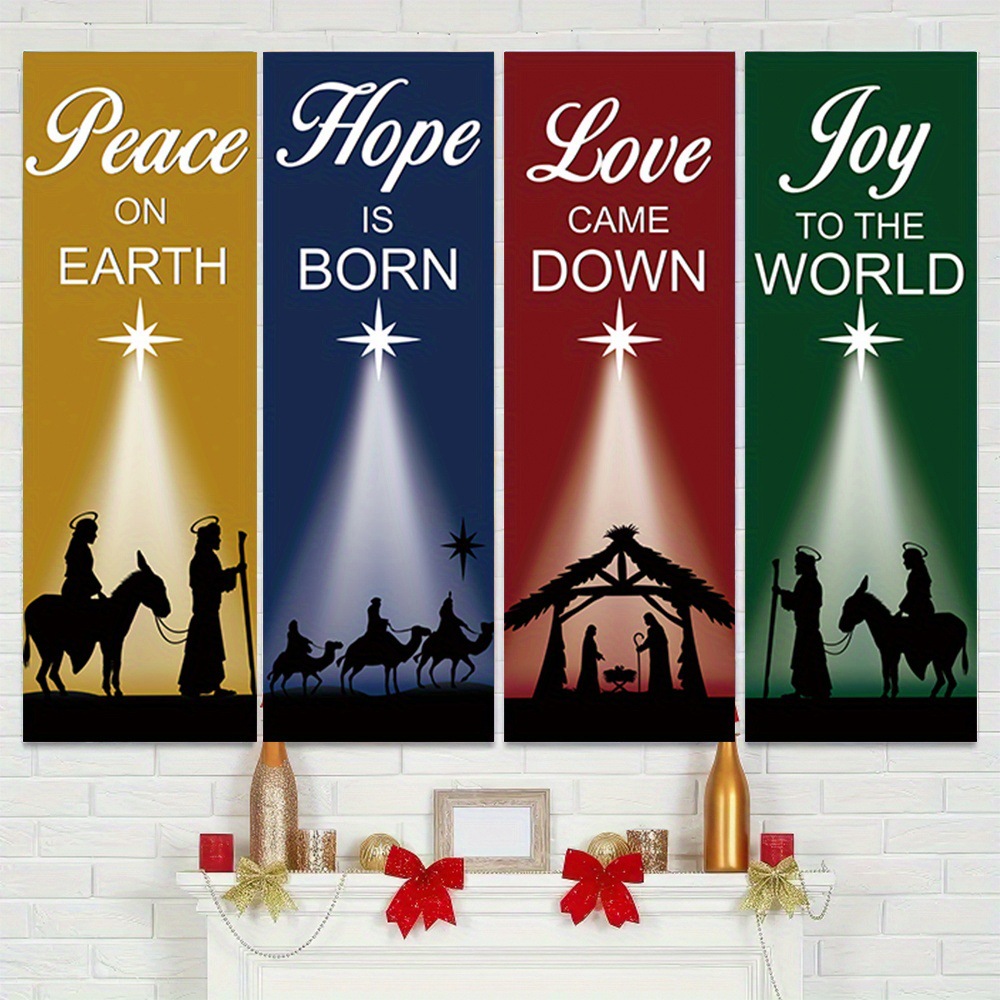 宗教的な祝福を描いたクリスマスをテーマにしたバナー4枚セット - Home Decor Locations のレビューと価格