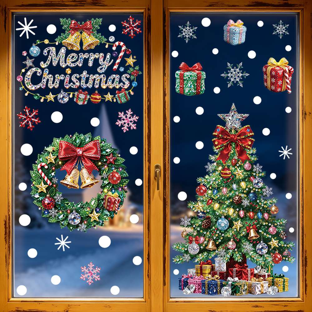 クリスマスツリー＆スノーマンウィンドウステッカー クリスマス - Home Decor Window Blinds のレビューと価格