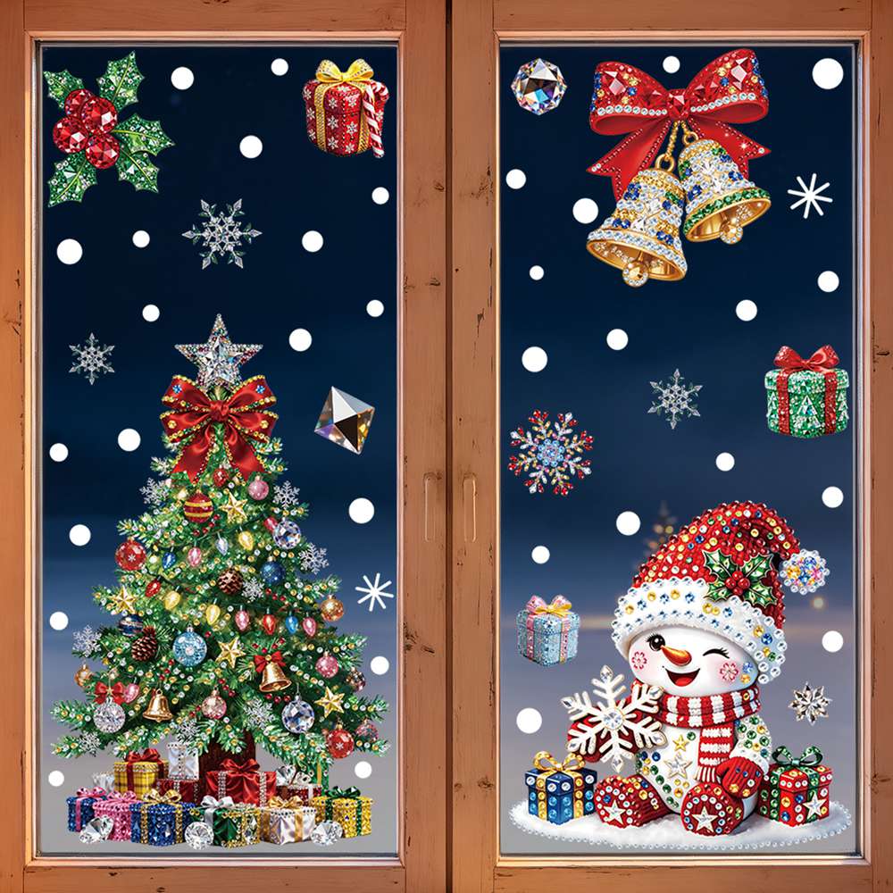 クリスマスツリー＆スノーマンウィンドウステッカー クリスマス - Home Decor Window Blinds のレビューと価格