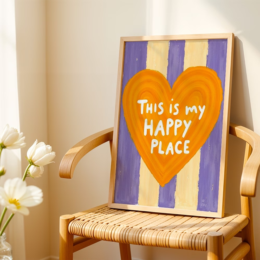 モダン、レトロ「これは私の幸せな場所です」引用句ウォールアー - Home Decor Retro のレビューと価格