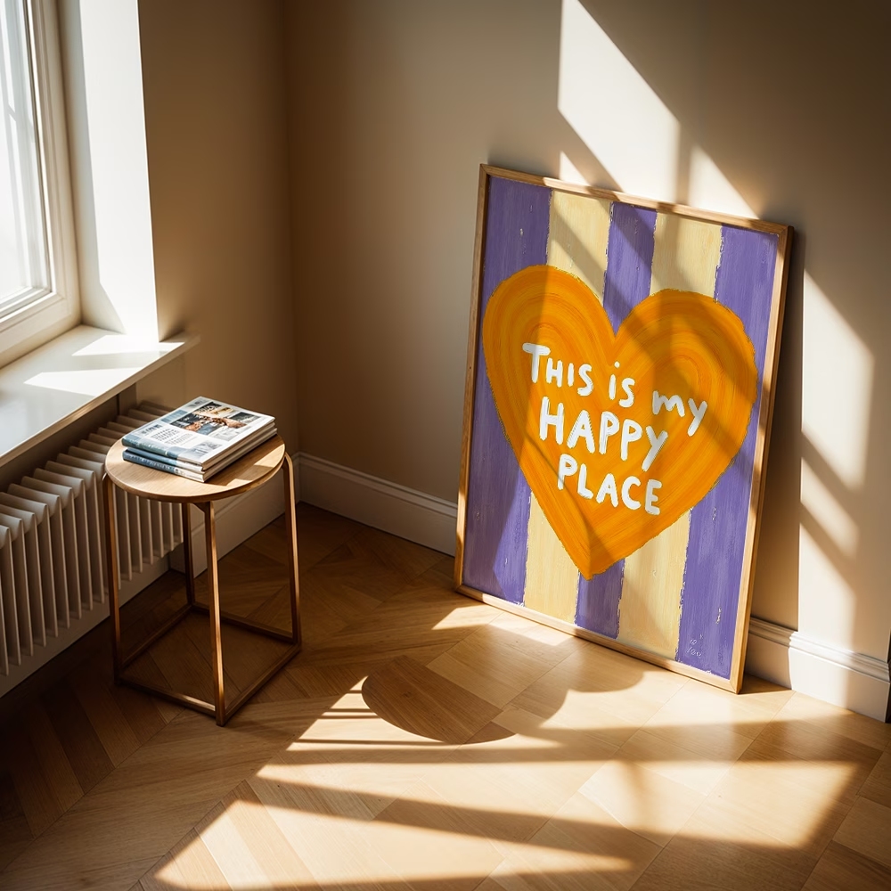 モダン、レトロ「これは私の幸せな場所です」引用句ウォールアー - Home Decor Retro のレビューと価格