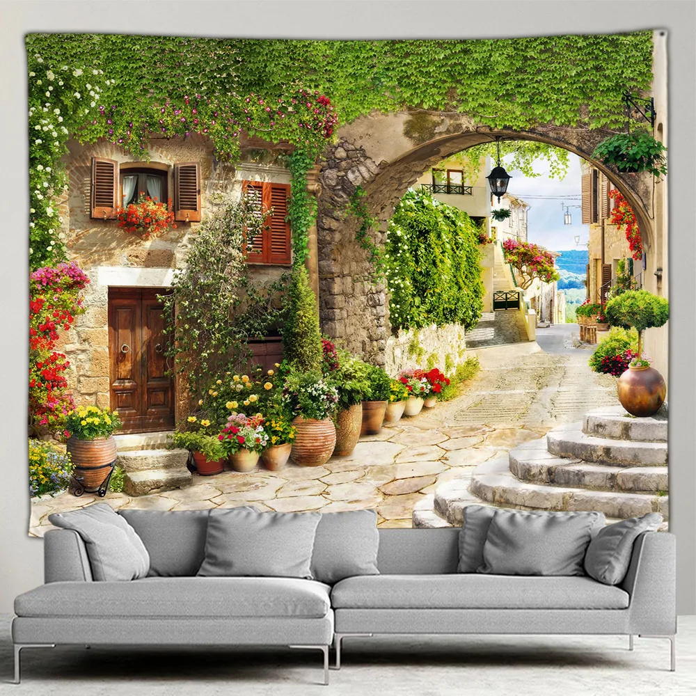 屋外の庭のポスター、中世の風景、自由な花のタペストリー、リビ - Home Decor Indonesia のレビューと価格