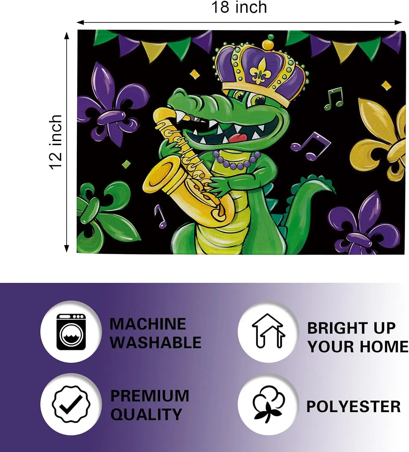 マルディグラ アリゲーター プレースマット 4枚セット フル - Home Decor New Orleans のレビューと価格